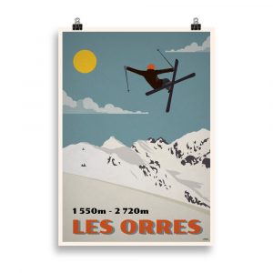 Poster Vintage de ski freestyle dans la station de ski des Orres.