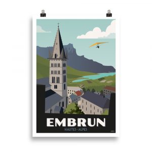 Poster Vintage de la cathédrale d'Embrun dans les Hautes-Alpes.