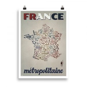 Poster typographique vintage de la France et ses départements et régions.