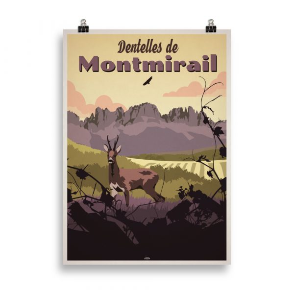 Poster vintage - Les Dentelles de Montmirail : Une plongée nostalgique dans les reliefs majestueux et l'atmosphère paisible de ce massif emblématique