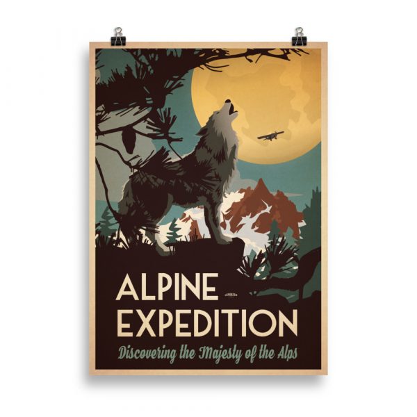 Poster Travel Vintage "Alpine Expedition " Call of the Wolf