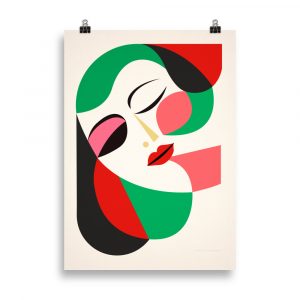 Poster portrait géométrique de femme "Green & Red".