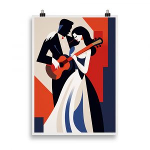 Poster vintage à la Picasso - 'Guitar and Love' : Une interprétation artistique de l'amour et de la musique