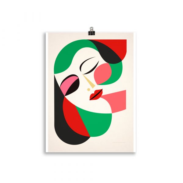 Geometric Portrait Poster of Woman 'Green & Red'. - Image 2