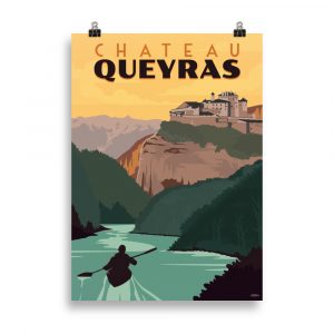 Vintage Poster: Kayaking at Chateau Queyras