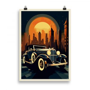 Art Deco Style Print: Capture the essence of elegance and urban sophistication with the 'Car & City' poster, a stunning Art Deco-inspired artwork.