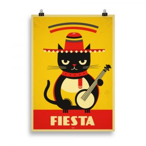 Art Deco Cat Print: Embrace feline elegance with 'Felino de la Fiesta,' an enchanting Art Deco-inspired poster featuring a sophisticated cat ready for celebration.