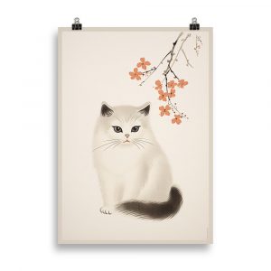 Art Deco Ukiyo-e Kitten Poster: Step into the enchanting world of 'Ukiyo-e Kitten,' a captivating fusion of traditional Japanese woodblock prints and playful feline charm.
