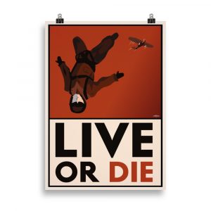 Experience the thrill of adventure with our vintage propaganda poster, 'LIVE OR DIE' Skydive.