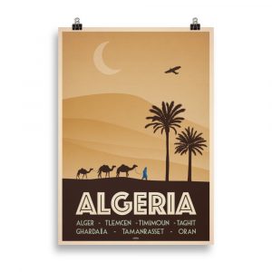 Embark on a journey to the mesmerizing Sahara Desert with our Vintage Travel Poster, capturing the timeless beauty of the Algerian Sahara.