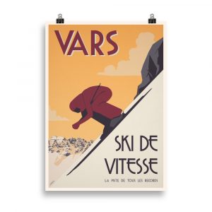 Feel the thrill of speed skiing in Vars with our Vintage Poster 'Speed Skiing, Vars KL.' This dynamic artwork captures the essence of the adrenaline-fueled sport and the breathtaking landscapes of Vars.
