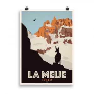 Vintage Poster showcasing the majestic beauty of La Meije in the Hautes-Alpes. Immerse yourself in the awe-inspiring landscapes with this nostalgic design.