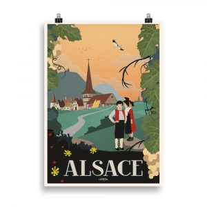 Vintage Poster 'Bisous d'Alsace' - Capture the warmth of Alsace with this tender retro illustration.