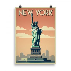Vintage Travel Poster of New York - Marvel at the majesty of the Statue of Liberty through this captivating retro illustration.