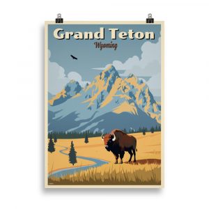 Vintage Travel Poster of Grand Teton National Park, Wyoming - Immerse yourself in the breathtaking beauty of this iconic national park through a captivating retro illustration.