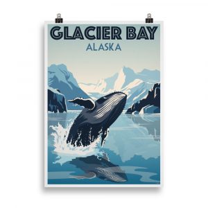 Affiche Vintage de Voyage de la Baie des Glaciers, Alaska - Plongez dans la splendeur glacée de ce parc national à travers une illustration rétro captivante.