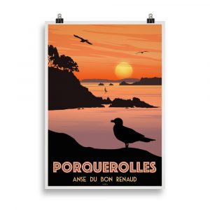 Découvrez Porquerolles au lever du soleil, Anse du Bon Renaud avec ce Poster Travel Vintage