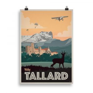 Vintage Travel Poster 'Tallard, Château et Parachutisme' - A picturesque illustration highlighting the castle and parachuting in Tallard.