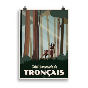 Vintage illustration of a majestic deer in the Tronçais forest.