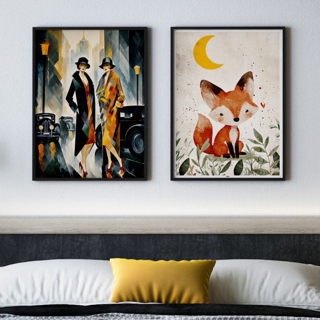 Selection of vintage Art Deco posters featuring elegant illustrations and geometric designs.