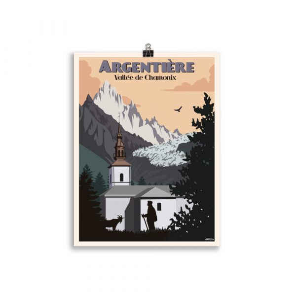 Poster Travel Vintage  "Glacier d'Argentiere et son Eglise" – Image 2