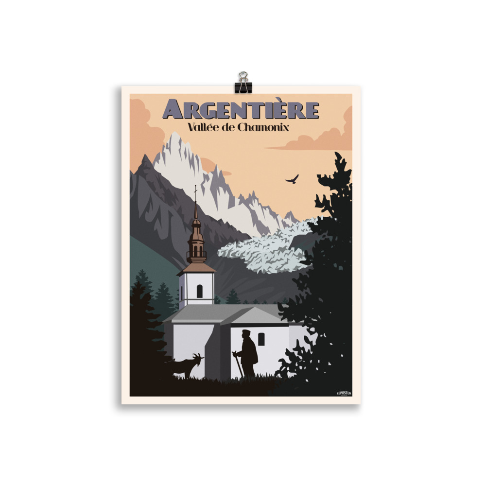 Poster Travel Vintage  "Glacier d'Argentiere et son Eglise" – Image 2