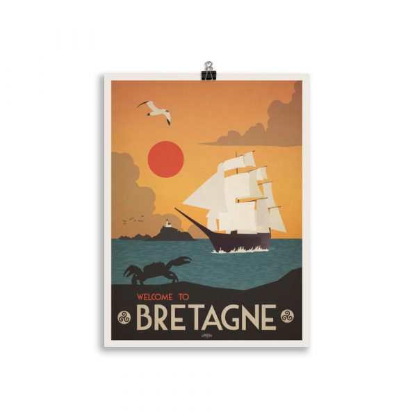 Poster Travel Vintage "Welcome to Bretagne" Old Ship – Image 2