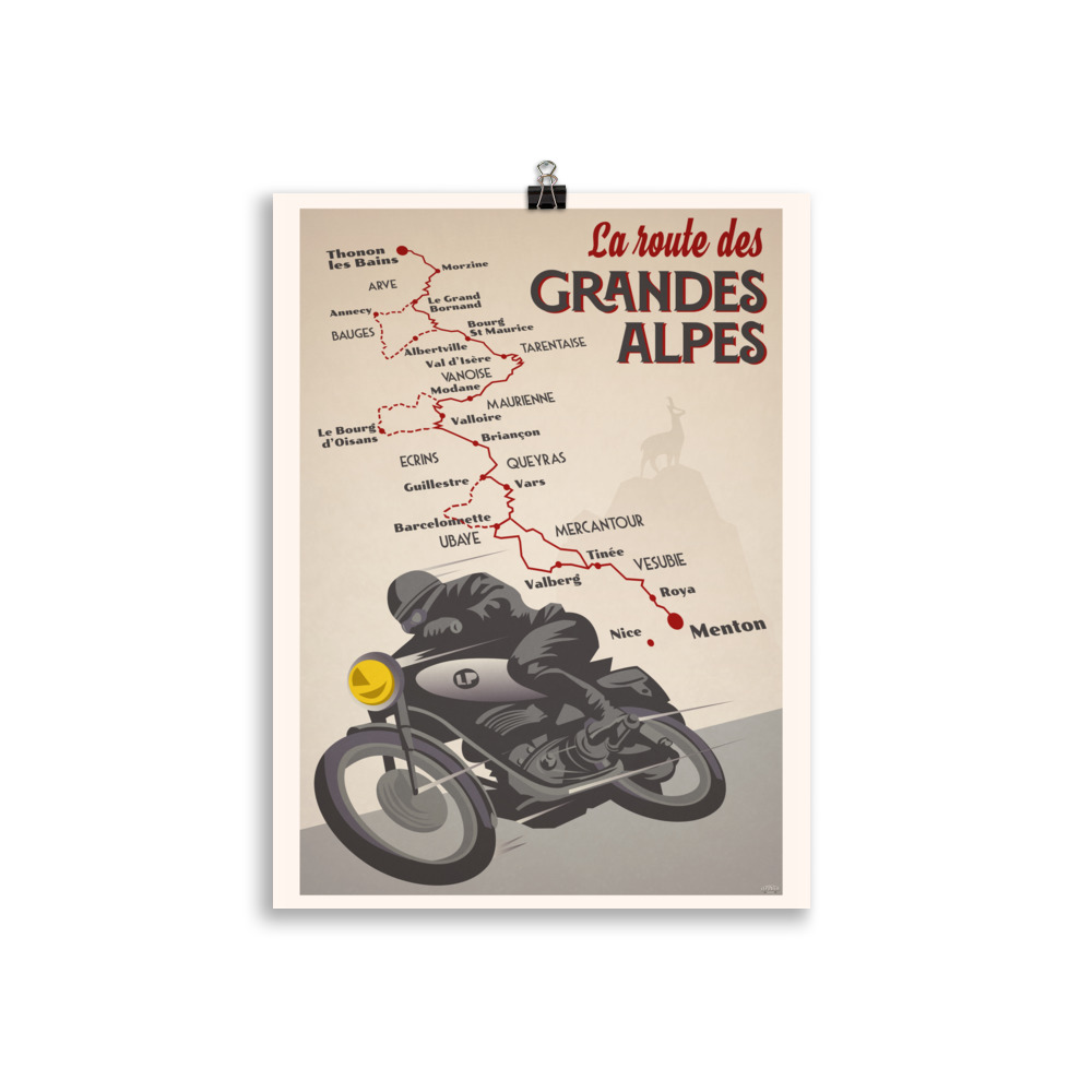 Poster Travel Vintage "La route des Grandes Alpes" Moto – Image 2