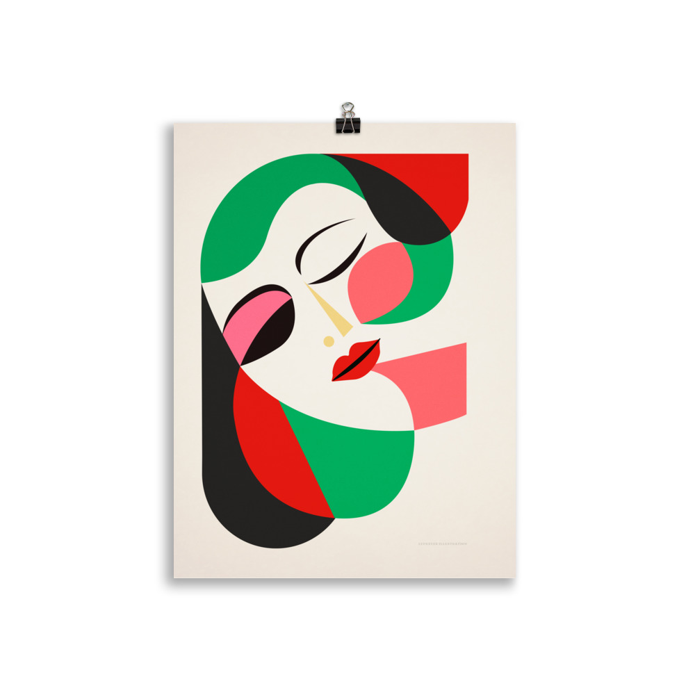 Poster portrait géométrique de femme "Green & Red". – Image 2