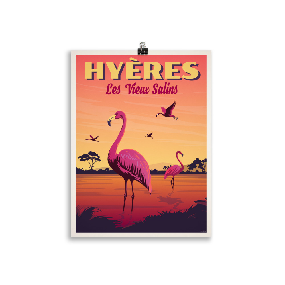 Poster Travel Vintage "Les vieux Salins d'Hyères" Flamands roses – Image 2