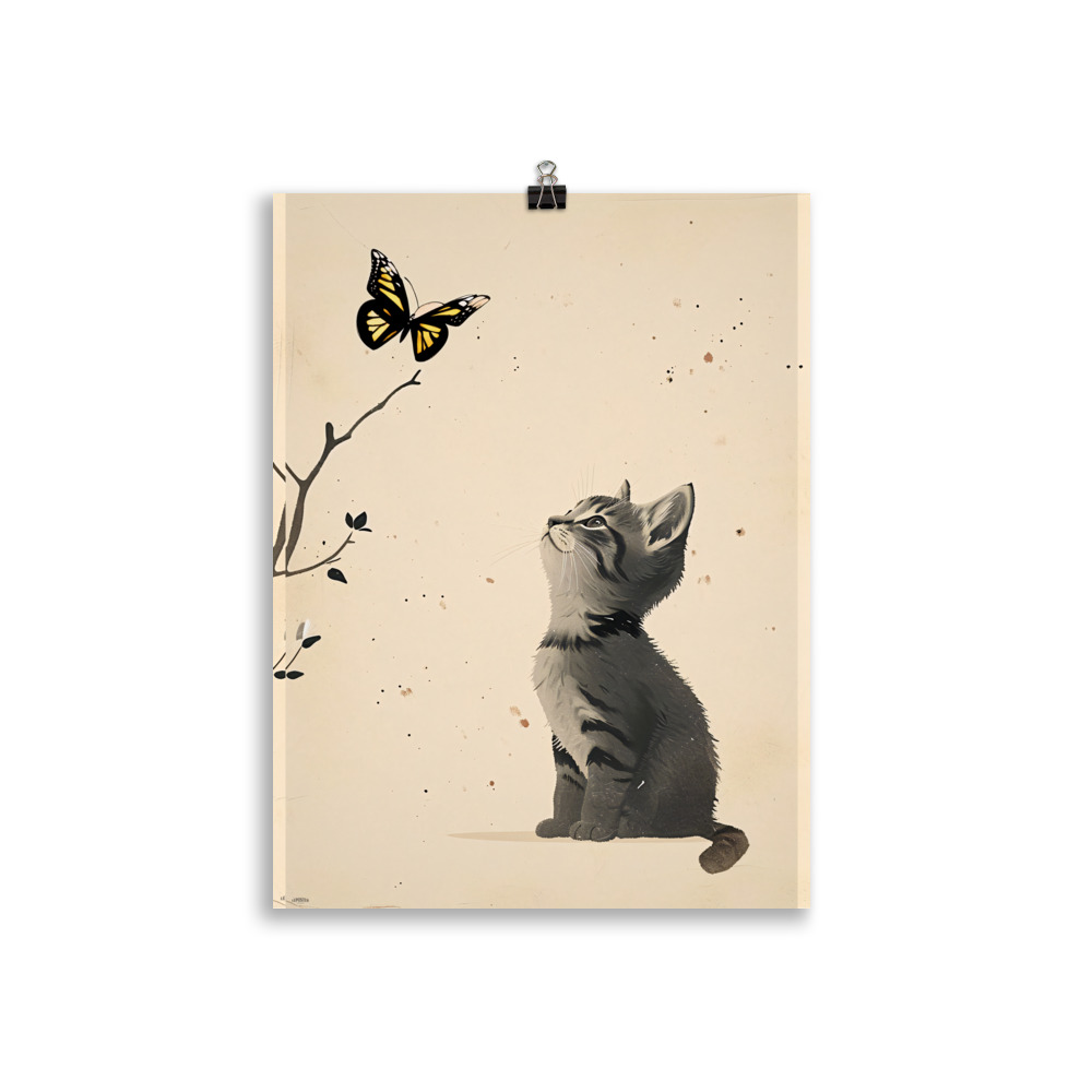 Poster Vintage "Baby Cat and Butterfly" Chambre d'Enfant – Image 2