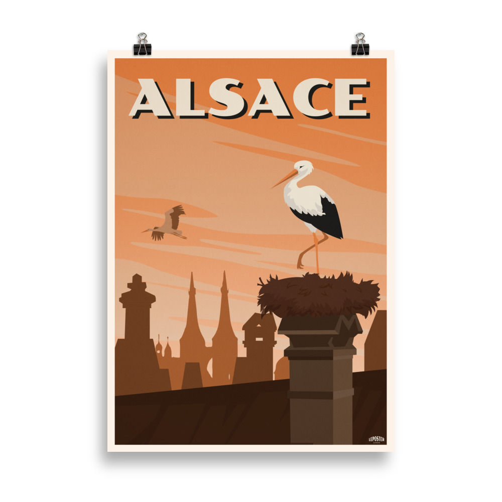 Poster Vintage "Cigogne d'Alsace"