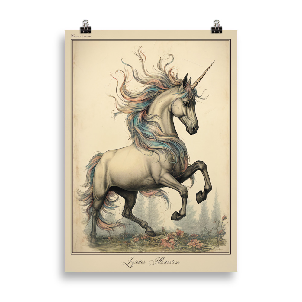 Poster Vintage Naturaliste "Unicornis Roseus : La Licorne"