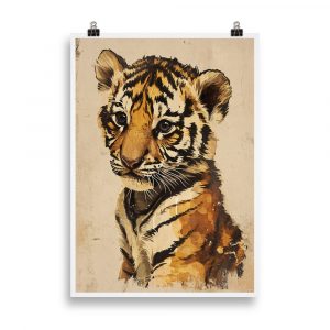 Poster Vintage "Portrait de Bébé Tigre" Chambre d'Enfant