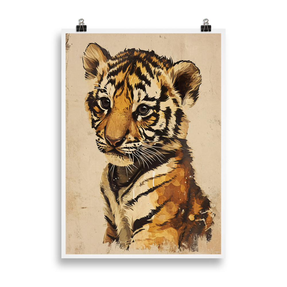 Poster Vintage "Portrait de Bébé Tigre" Chambre d'Enfant