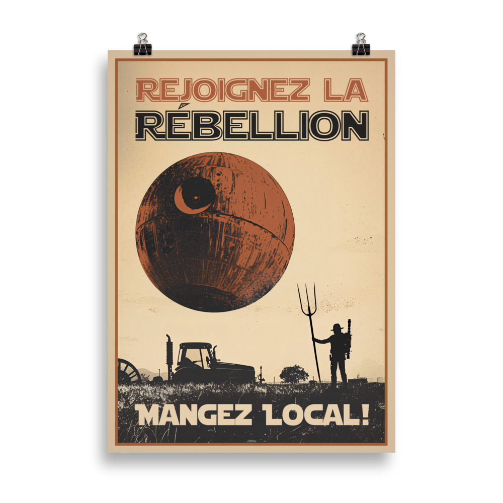 Poster Propagande Humour Agriculteur "Rejoignez la Rébellion, Mangez local !" – Star Wars Humorous Propaganda Poster "Join the Rebellion, Eat Local!" – Star Wars Style