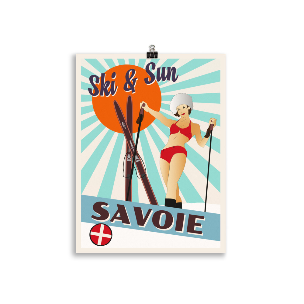Poster Vintage Pinup "Let's Ride – Ski & Sun SAVOIE" – Image 2