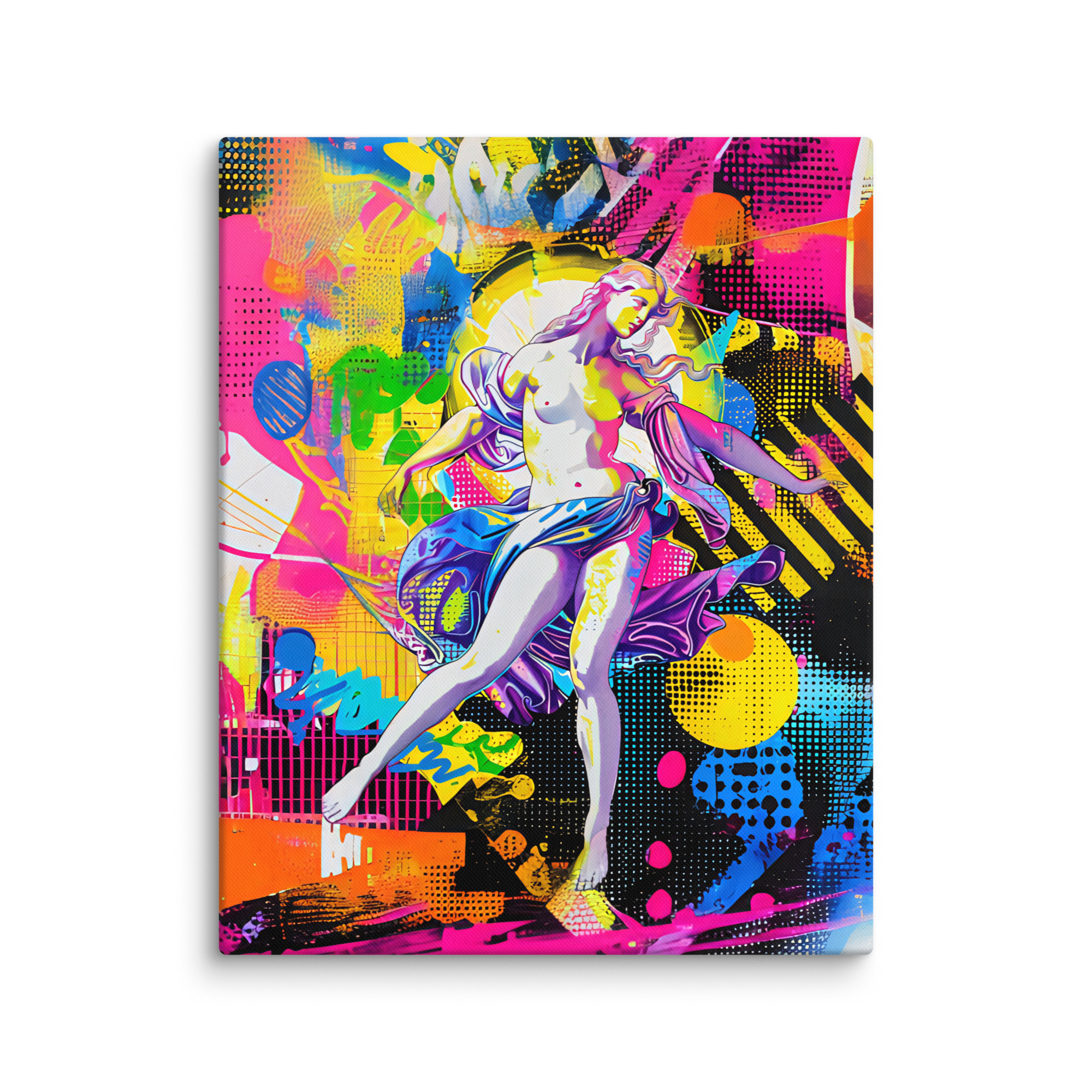 Toile d’inspiration pop art représentant une interprétation moderne de la Naissance de Vénus.