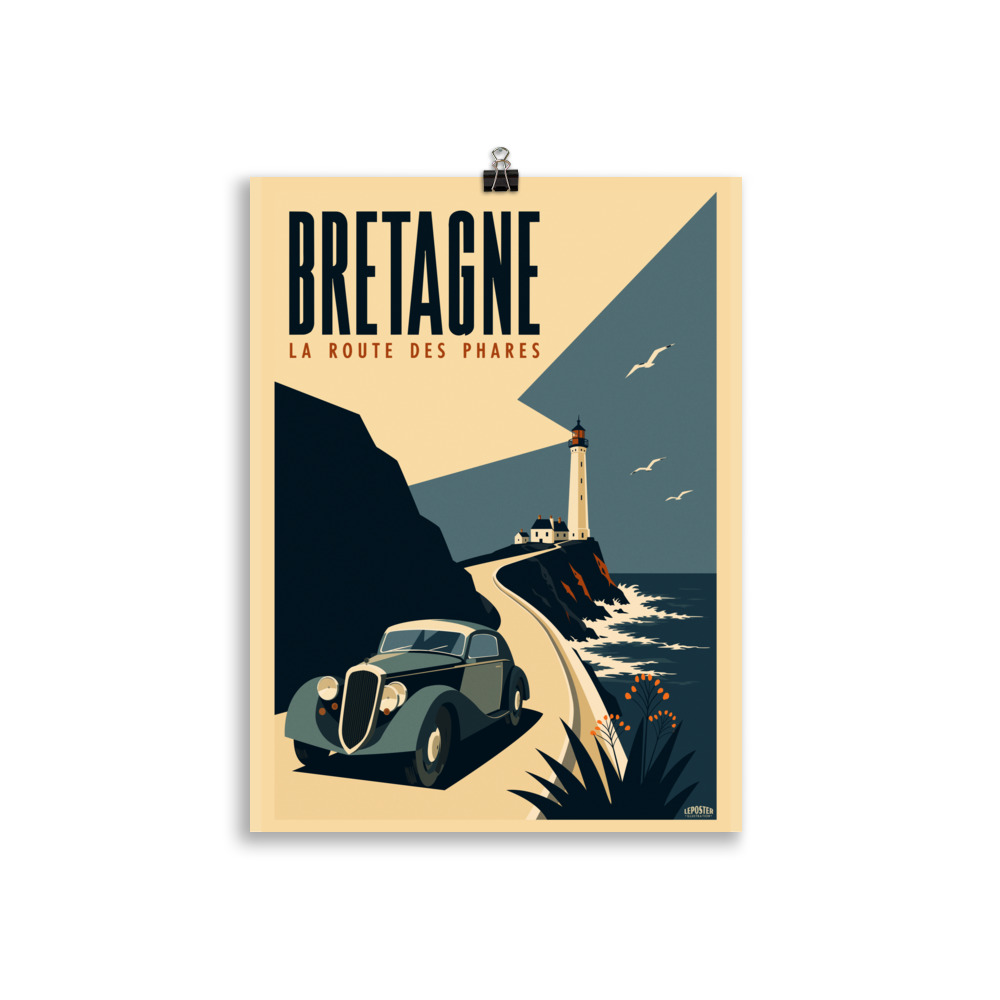 Poster Vintage "La Route des Phares – Bretagne" – Style Art Déco – Image 2