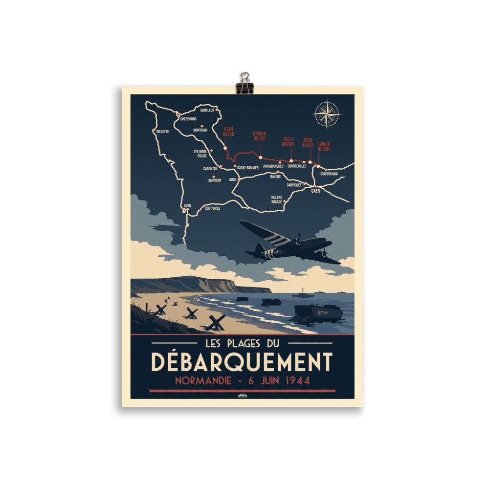 Poster Vintage "Les Plages du Débarquement – 6 Juin 1944" – Style Art Déco – Image 2